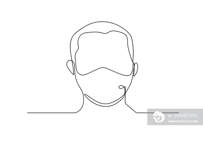 continuous line drawing  medical face mask. Concept of coronavirus.