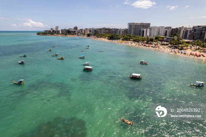 Aerial view of beaches in Maceio, Alagoas, Northeast region of Brazil.