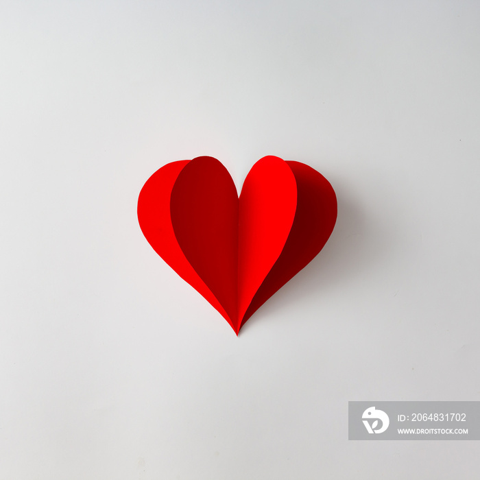 Paper heart shape decoration on white background. Love cocnept. Flat lay.