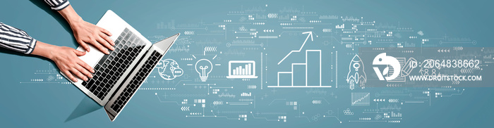 Business growth analysis with person using a laptop computer