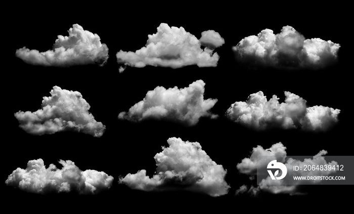 Collections of separate white clouds on a black background have real clouds. White cloud isolated on