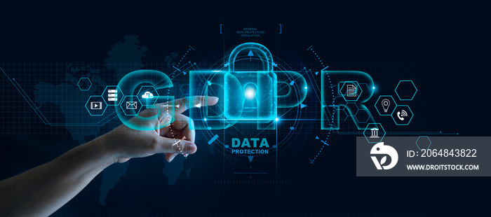 数据保护隐私概念。GDPR。欧盟。网络安全网络。保护数据隐私的商人