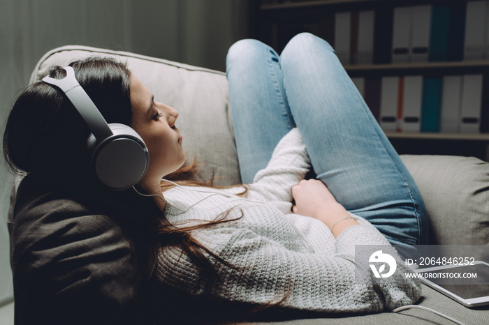 Girl listening to relaxing music