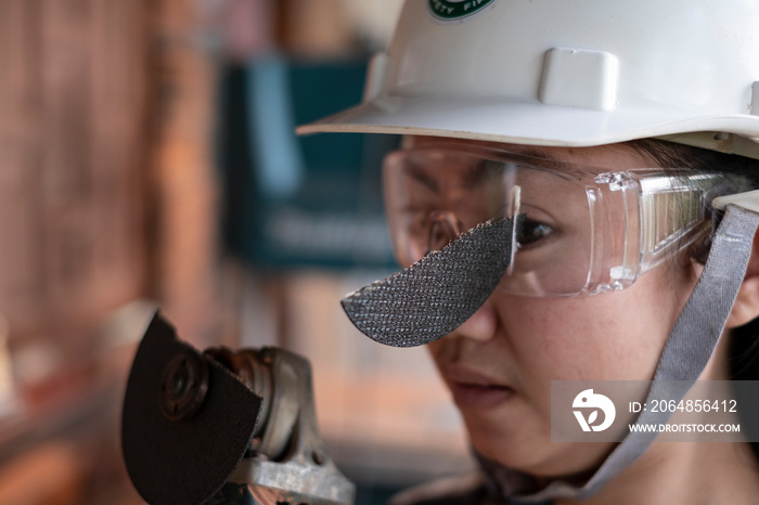 Wear safety glasses saved this engineer women is eye while work because plug in cutting disc broken,