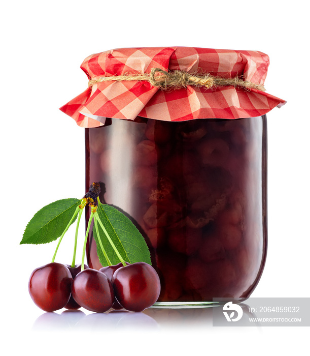 cherry jam in jar isolated