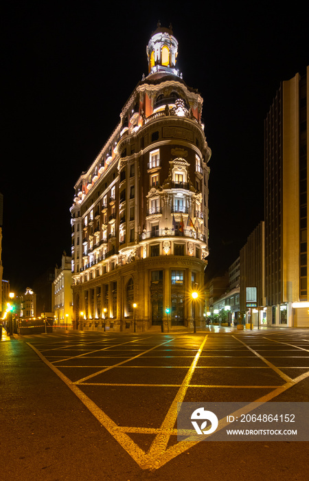 Banco de Valencia  building, in the historic city of Valencia city (Spain). Travel concept