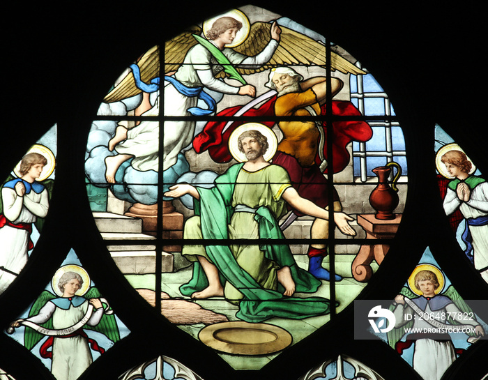 Beheading of John the Baptist, stained glass, Saint Severin church, Paris, France