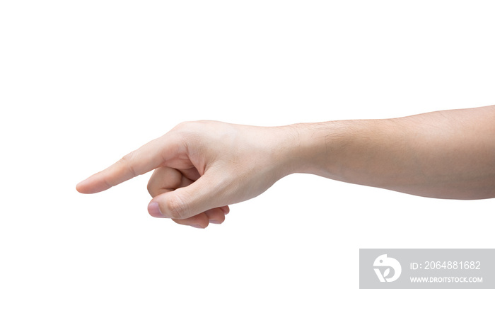 Man hand touching isolated on white background with clipping path.