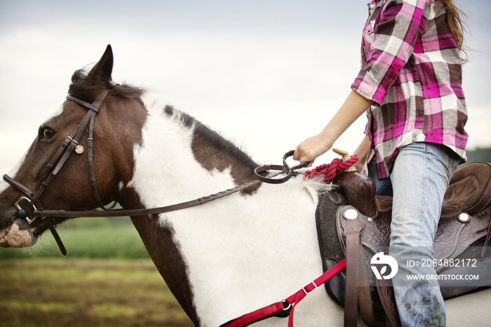 Teenager sitting at horse