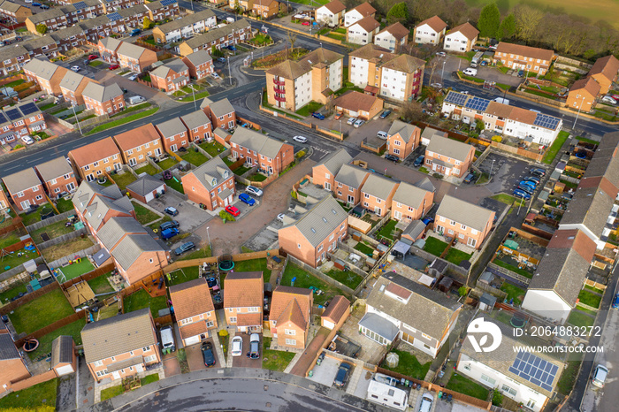 Aerial photo of the housing estates and suburban area of the town of Swarcliffe in Leeds West Yorksh