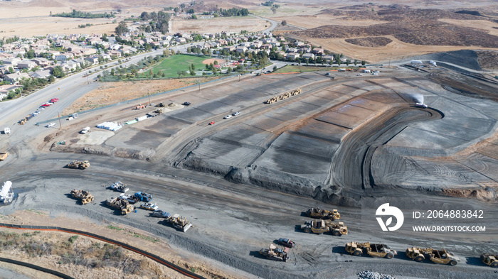 Aerial View Of Tractors On A Housing Development Construction Site.