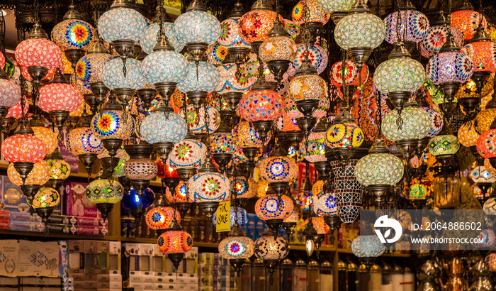 Mosaic colorful Ottoman lamps in Bazaar