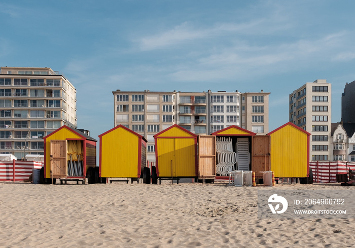 Vintage beach huts on the Belgian coast