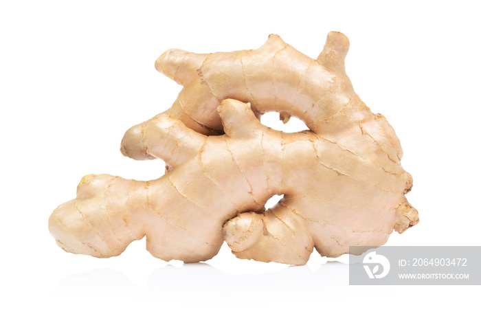 Fresh ginger root with sliced on white background for herb and medical product concept