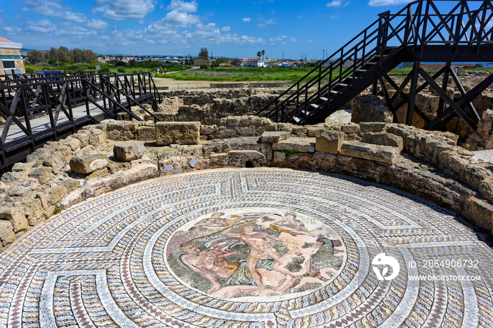 Preserved mosaics at the Kato Paphos Archaeological Park in Cyprus