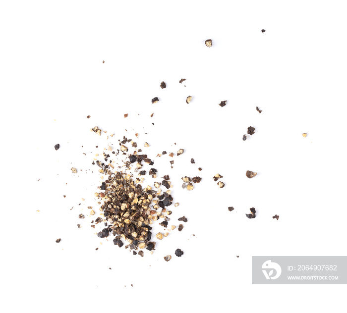 Ground black pepper on a white background top view