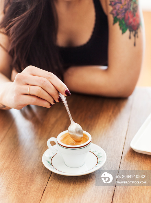 Woman having coffee