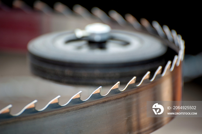 Band saw blade close up macro shot .