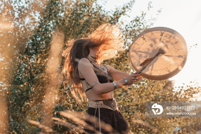 Evocation ritual of a young shaman tribal woman