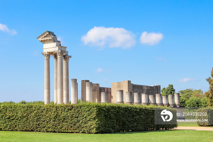 Reconstructed corner of the harbor temple (in german Hafentempel) Archaeological Park in Xanten Nort