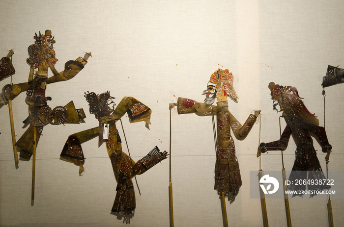 Traditional characters of balinese and javanese folk shadow puppets show - wayang kulit. Arts indige