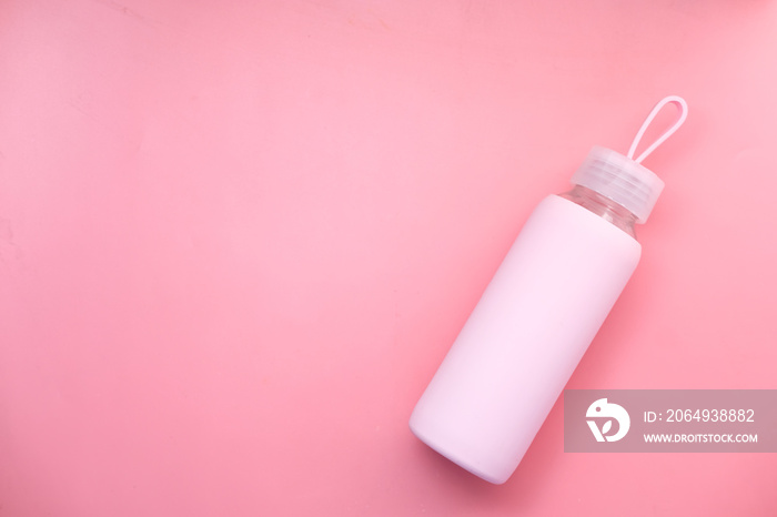 top view sport bottle isolated on pink background