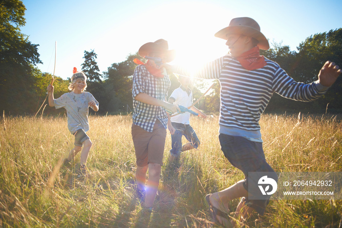 Group of young boys playing in field