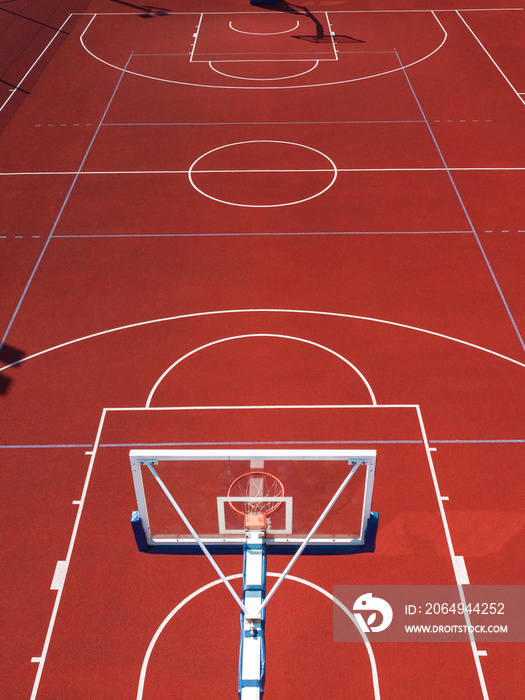 Basketball court and its layout view from above. Aerial Photography