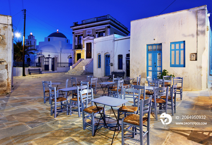 The main square ( Piazza ) in Chora, the  capital  village of Serifos island, Cyclades, Greece.