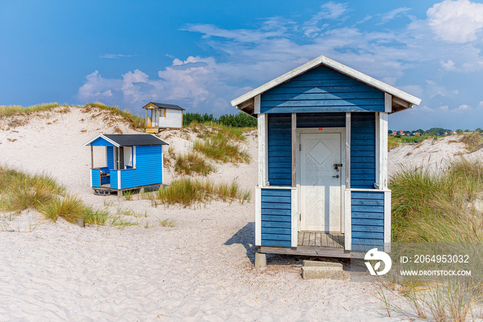 Skanor Beach Huts in Blue and White