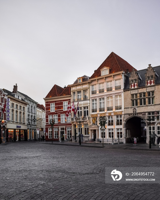 Streets in Bergen op Zoom, the Netherlands, at dusk