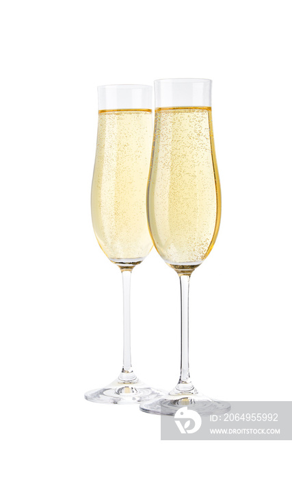 Two glasses of champagne isolated on white background