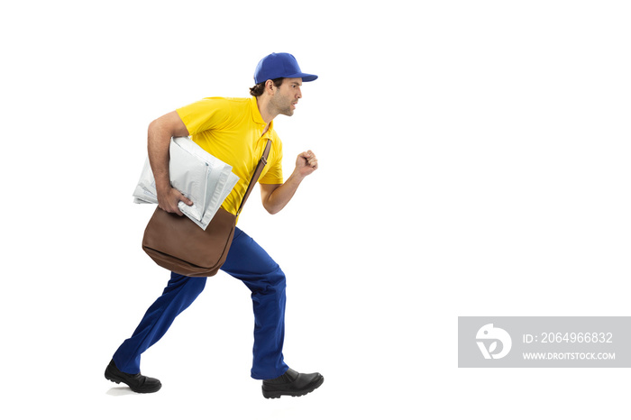 Brazilian mailman on a white background.