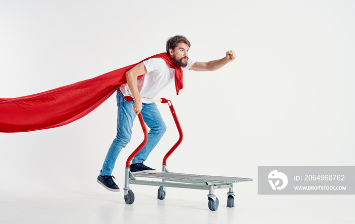 male hero on a trolley