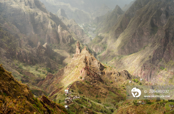 Santo Antao, Cape Verde. Mountain peak in arid Xo-Xo valley. Scenic impressive landscapes of mountai