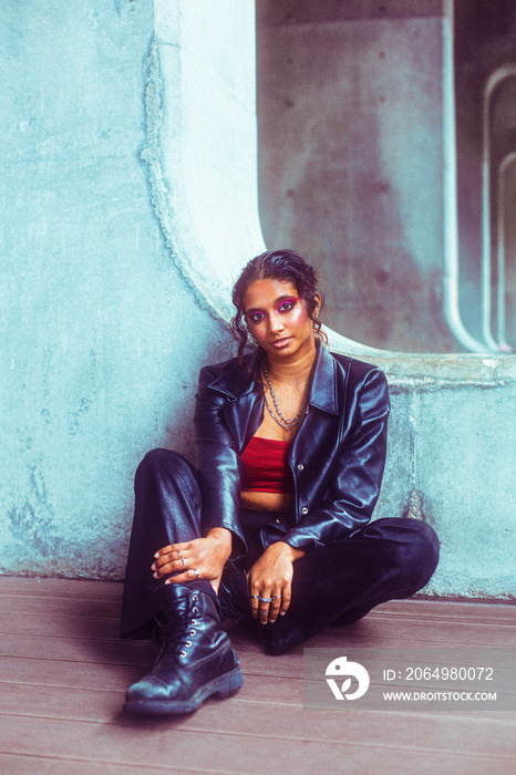 portrait of person in concrete environment