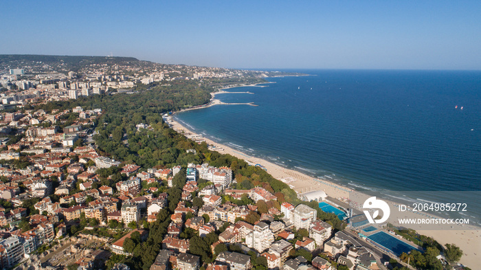 Beautiful cityscape over Varna city, Bulgaria. Panoramic aerial view.