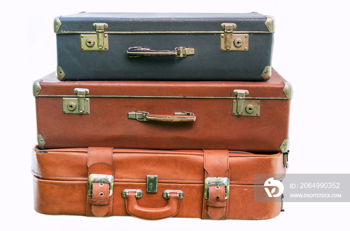 Old suitcases for travel isolated on white background