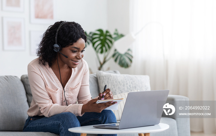 Online Education. Young Black Female Studying Online From Home With Laptop Computer