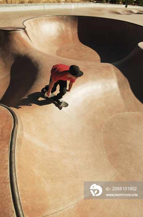 High angle view of man skateboarding on sports ramp