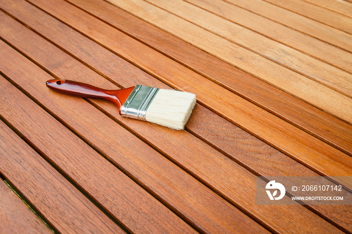 Paint brush on wooden table