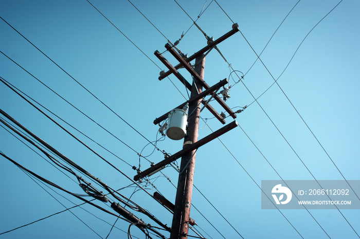 Telephone pole and powerlines