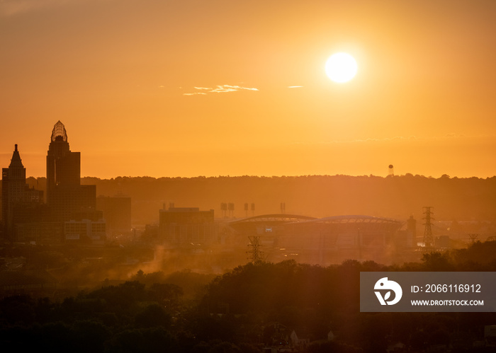 A Stadium in Cincinnati During Sunrise