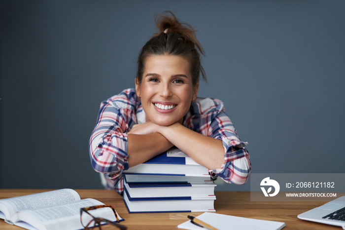 Female student learning at home