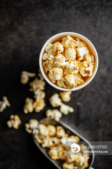 Sweet tasty popcorn in cup.