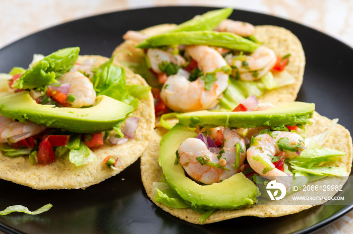 Fresh shrimp ceviche, marinated in lime with fresh vegetables