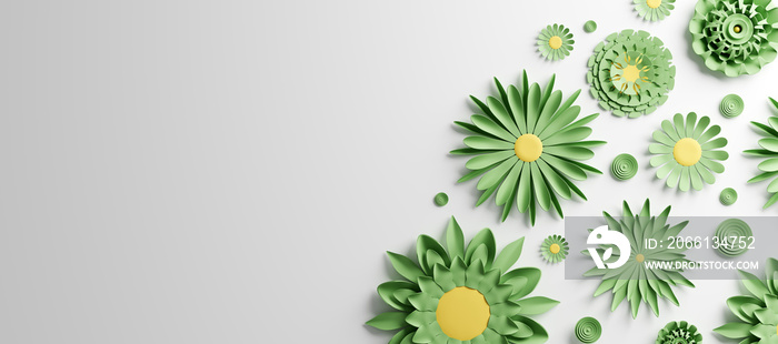 Paper flowers on white background. Handmade decoration