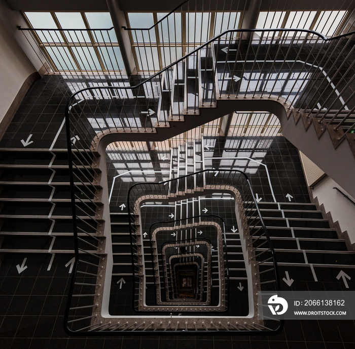 black staircase with white lines and shadows