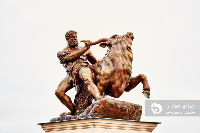 Sculpture Hercules with wild bull. Schwerin, Mecklenburg-Vorpommern.