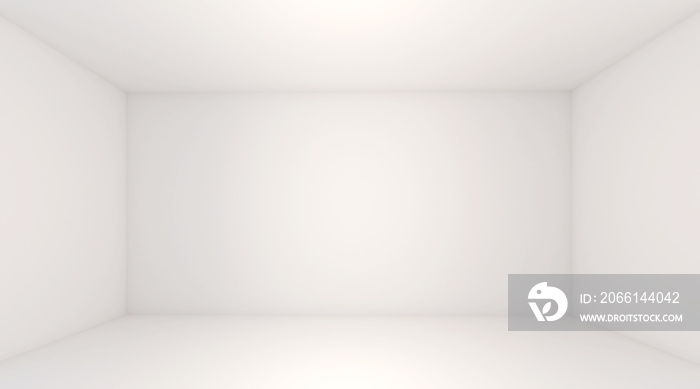 White room space background. Front view of white interior, empty room with soft light illumination. 